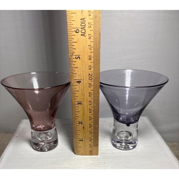 Vintage Scandinavian Martini Glasses Purple Pink Clear Bubble Base Modern Decor - Picture 7 of 9
